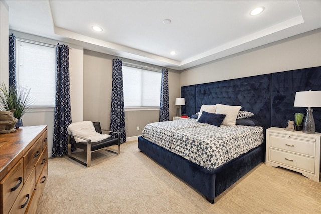 1050 Timbergrove Yards Ln, Houston, TX 77008 - bedroom featuring light carpet, a raised ceiling, and recessed lighting