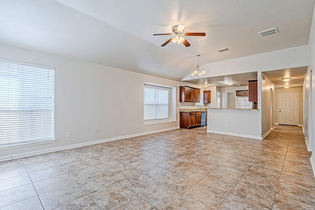 11230 Chelsea Oak St, Houston, TX 77065 - unfurnished living room with a ceiling fan and vaulted ceiling