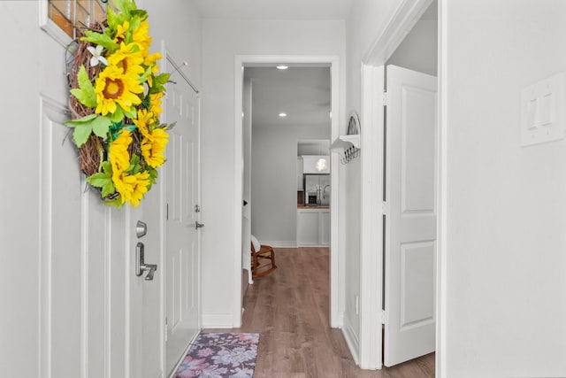 719 Cherokee Dr, Conroe, TX 77316 - hallway with wood finished floors and recessed lighting