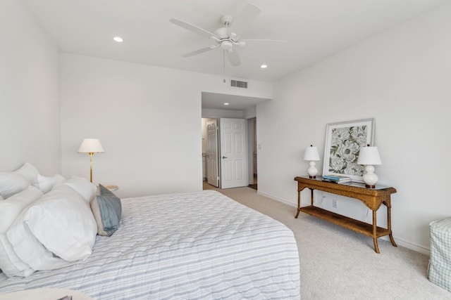 2001 Holcombe Blvd Unit 2305, Houston, TX 77030 - bedroom featuring light carpet, recessed lighting, and a ceiling fan