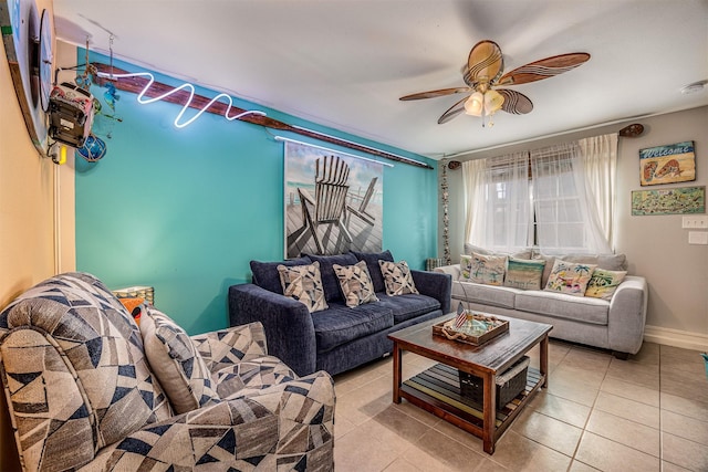 1315 40th St, Rear, Galveston, TX 77550 - living room with light tile patterned floors and a ceiling fan