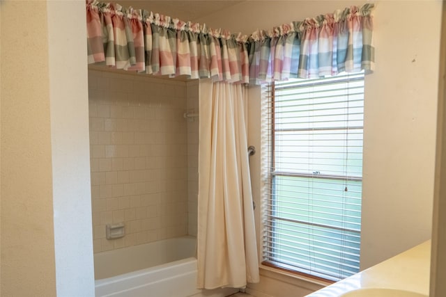 4822 Misty Shadows Dr, Houston, TX 77041 - bathroom with shower / tub combo with curtain and vanity