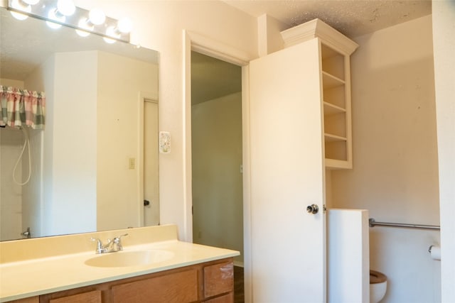 4822 Misty Shadows Dr, Houston, TX 77041 - bathroom with vanity, a textured ceiling, and curtained shower