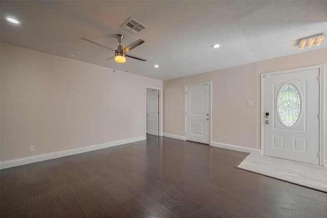 3930 Daphne St, Houston, TX 77021 - entrance foyer with ceiling fan, wood finished floors, and recessed lighting