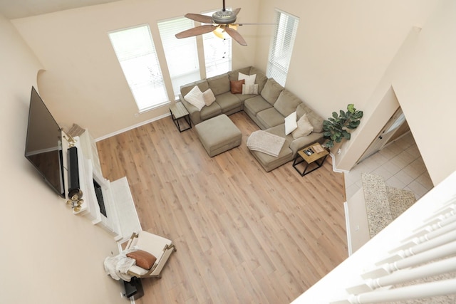 15802 Aberdeen Trails Dr, Houston, TX 77095 - living room featuring a ceiling fan and wood finished floors