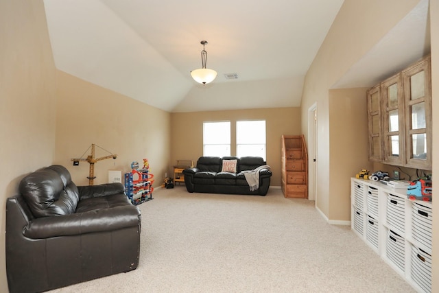 15802 Aberdeen Trails Dr, Houston, TX 77095 - living area featuring light carpet and vaulted ceiling