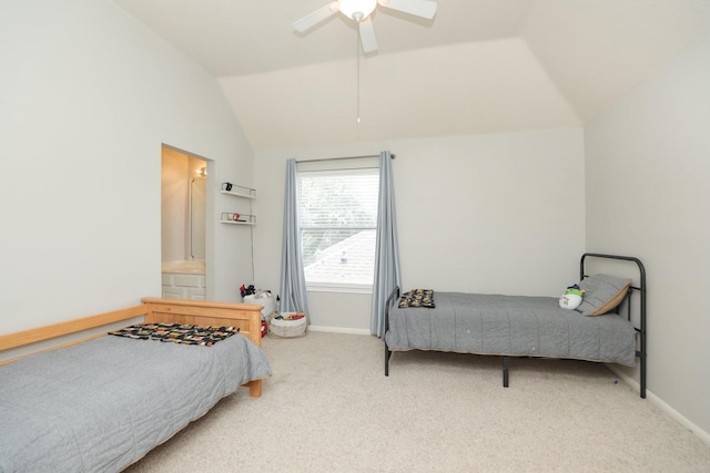15802 Aberdeen Trails Dr, Houston, TX 77095 - carpeted bedroom featuring vaulted ceiling and a ceiling fan
