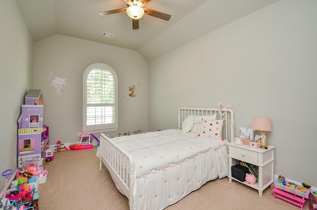 27522 Blackstone Canyon Ln, Katy, TX 77494 - bedroom featuring carpet flooring, lofted ceiling, and a ceiling fan