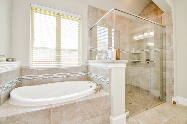 27522 Blackstone Canyon Ln, Katy, TX 77494 - full bath with a bath, a stall shower, healthy amount of natural light, and tile patterned flooring