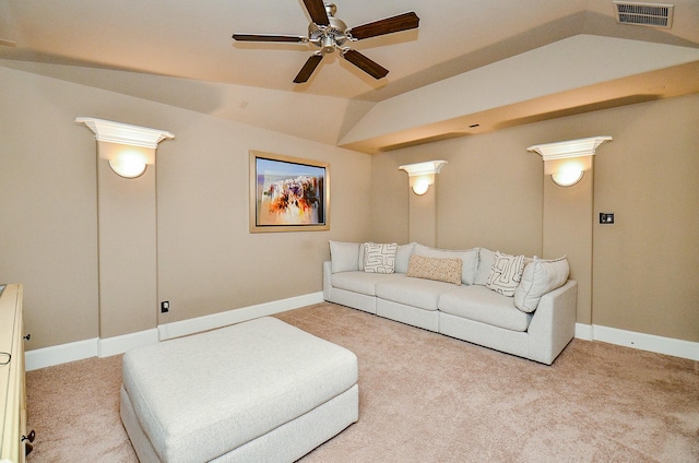 27522 Blackstone Canyon Ln, Katy, TX 77494 - carpeted living room with ceiling fan and vaulted ceiling
