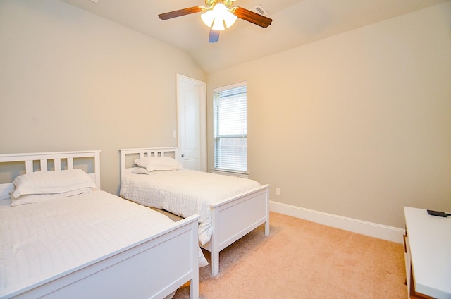 27522 Blackstone Canyon Ln, Katy, TX 77494 - bedroom with light colored carpet, lofted ceiling, and ceiling fan