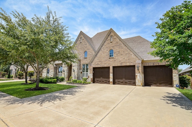 27522 Blackstone Canyon Ln, Katy, TX 77494 - view of front of property with stone siding, driveway, brick siding, and a front yard