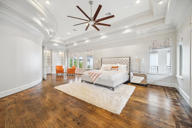 8304 Maple Ct, Bellaire, TX 77401 - bedroom featuring crown molding, dark wood-type flooring, and recessed lighting