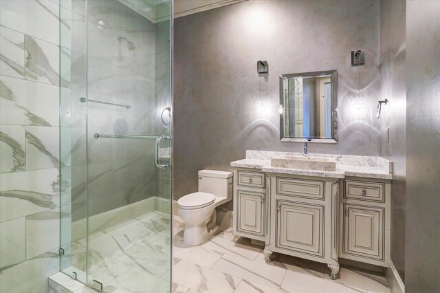 8304 Maple Ct, Bellaire, TX 77401 - full bath featuring a stall shower, vanity, and marble look tile flooring