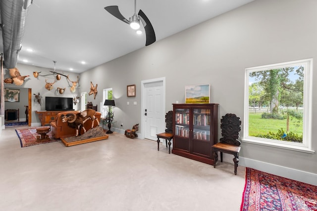 43 Windmill Dr, Hempstead, TX 77445 - living room with a ceiling fan, recessed lighting, and a high ceiling