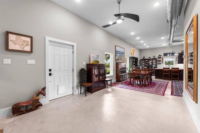 43 Windmill Dr, Hempstead, TX 77445 - dining area with a ceiling fan, concrete flooring, and recessed lighting