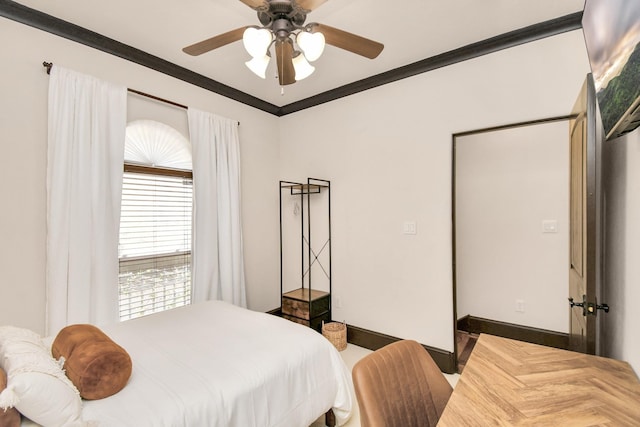 1241 W 24th St Unit B, Houston, TX 77008 - bedroom featuring crown molding and ceiling fan