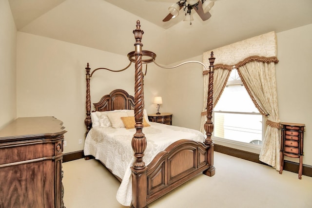 1241 W 24th St Unit B, Houston, TX 77008 - bedroom with carpet flooring, multiple windows, vaulted ceiling, and a ceiling fan