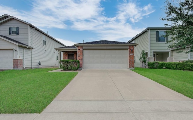 2666 Skyview Knoll Ct, Houston, TX 77047 - view of front of property with brick siding, a front lawn, an attached garage, and driveway