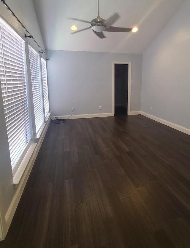 7447 Cambridge St Unit 8, Houston, TX 77054 - spare room with vaulted ceiling, dark wood-type flooring, ceiling fan, and recessed lighting