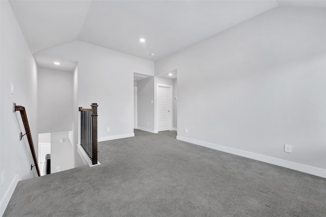 10329 S Goshawk Trl, Conroe, TX 77385 - empty room featuring vaulted ceiling, recessed lighting, and carpet floors