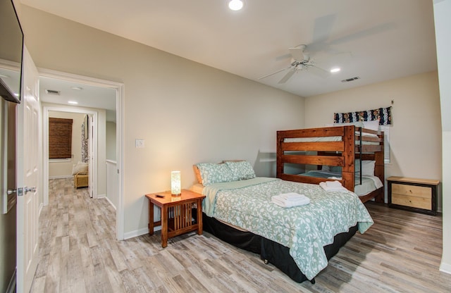 16713 Kingston Way, Jamaica Beach, TX 77554 - bedroom with light wood-style floors, recessed lighting, and ceiling fan