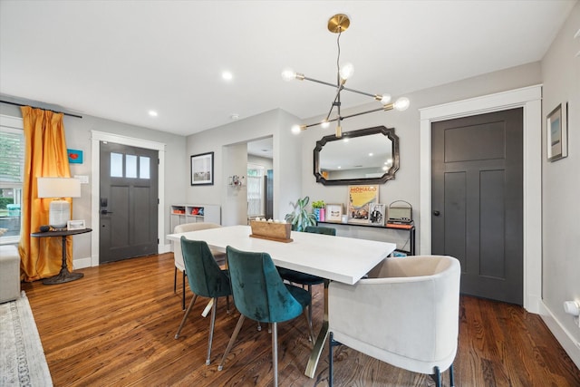6210 Darnell St, Houston, TX 77074 - dining area with dark wood-type flooring, recessed lighting, and a chandelier