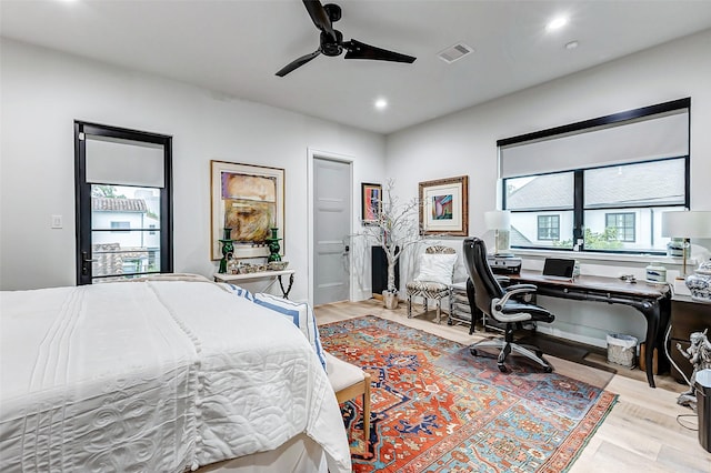 4622 Banning Dr, Houston, TX 77027 - bedroom with an office area, recessed lighting, and ceiling fan