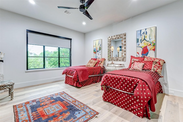 4622 Banning Dr, Houston, TX 77027 - bedroom featuring recessed lighting, wood finished floors, and ceiling fan