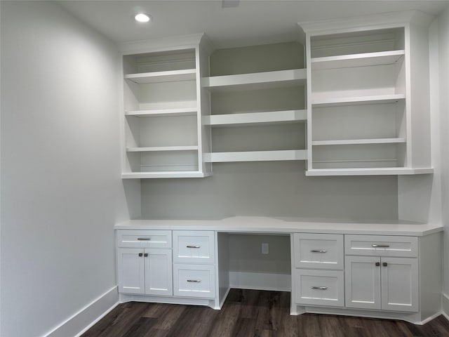 14159 Lakepoint Dr, Willis, TX 77318 - unfurnished office featuring dark wood-style floors, built in study area, and recessed lighting