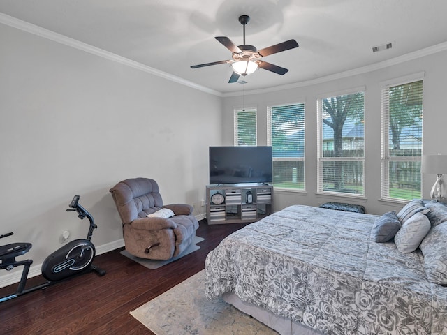 3314 Flint Valley Ln, Katy, TX 77494 - bedroom featuring crown molding, hardwood / wood-style floors, and ceiling fan
