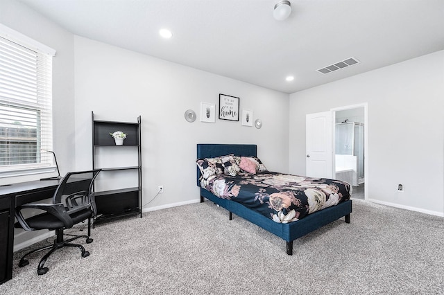25130 Bells Canyon Dr, Porter, TX 77365 - carpeted bedroom featuring a desk, recessed lighting, and connected bathroom