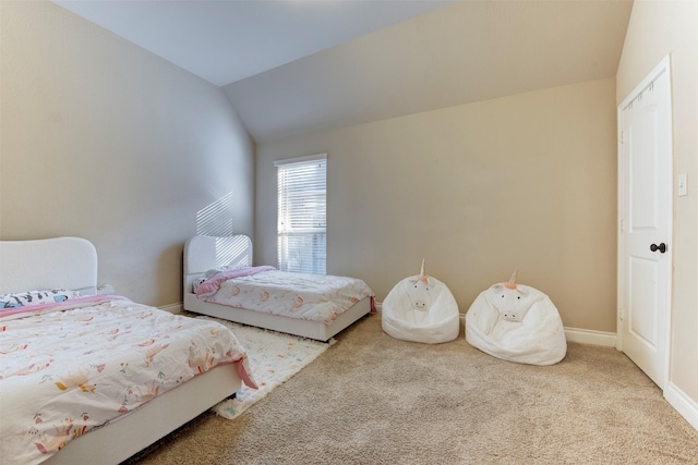 2407 Lost Bridge Ln, Pearland, TX 77584 - bedroom with lofted ceiling and carpet