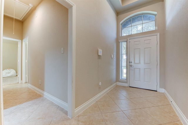 2407 Lost Bridge Ln, Pearland, TX 77584 - entrance foyer with light tile patterned flooring and a towering ceiling