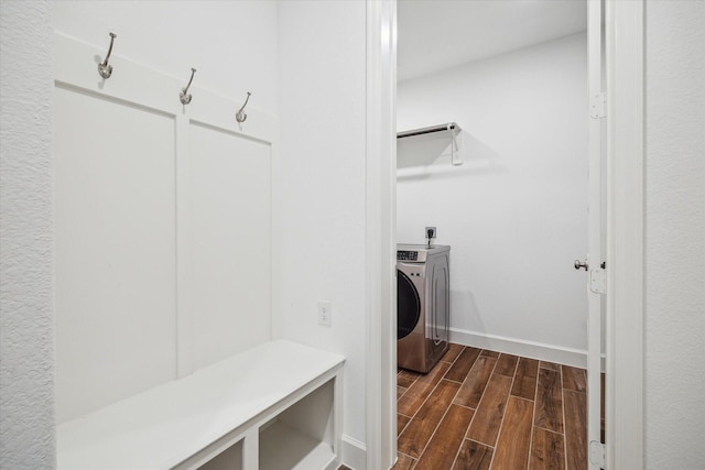 17471 Bayflower, Conroe, TX 77385 - washroom featuring wood tiled floors and electric dryer hookup