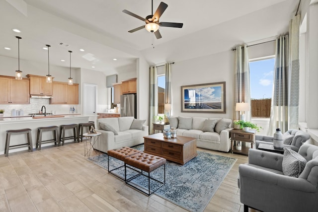 2234 Elm Rdg, Tomball, TX 77375 - living area featuring ceiling fan, recessed lighting, and light wood-type flooring
