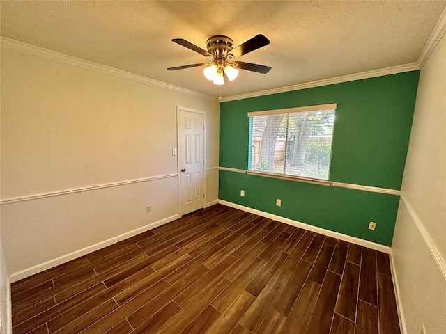 7254 Sonnet Glen Ln, Houston, TX 77095 - empty room with wood finished floors, a ceiling fan, a textured ceiling, and crown molding