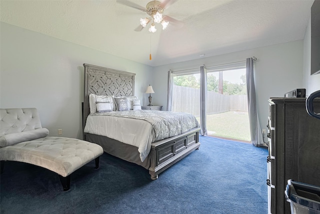 7838 Poitiers Dr, Houston, TX 77071 - bedroom with carpet floors, access to exterior, and a ceiling fan