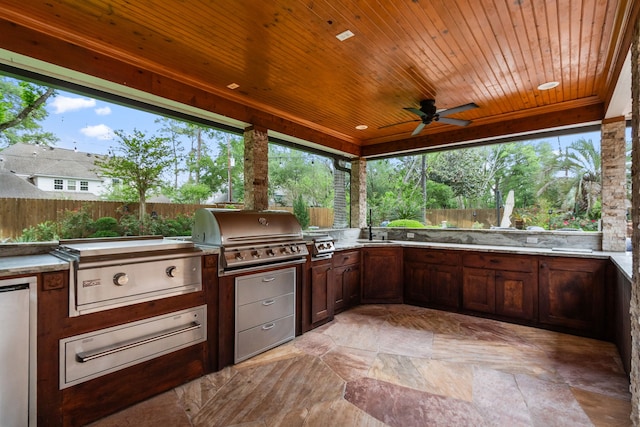 8706 Ashridge Park Dr, Spring, TX 77379 - fenced backyard featuring area for grilling and ceiling fan