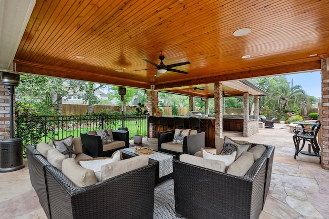8706 Ashridge Park Dr, Spring, TX 77379 - view of patio / terrace featuring an outdoor living space, ceiling fan, and an outdoor bar
