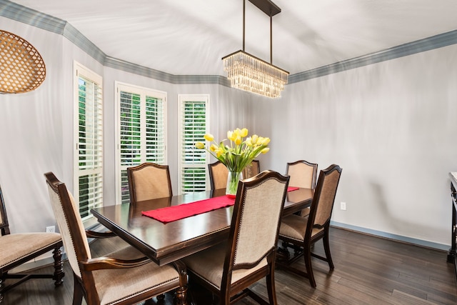 8706 Ashridge Park Dr, Spring, TX 77379 - dining space with a chandelier, dark wood-style floors, and ornamental molding