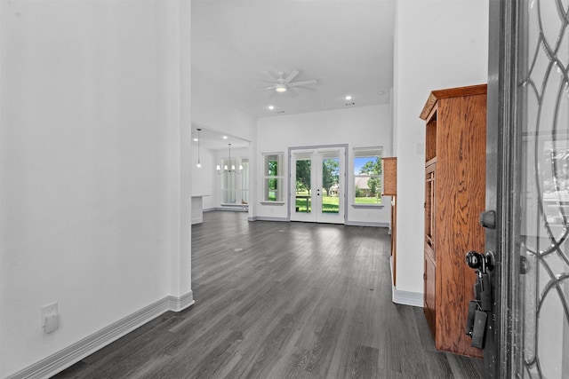 29 Westwood Dr W, Trinity, TX 75862 - foyer entrance with a ceiling fan, dark wood-style floors, a chandelier, and recessed lighting