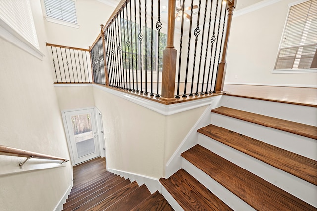 878 Fisher St, Houston, TX 77018 - staircase with wood finished floors and a high ceiling