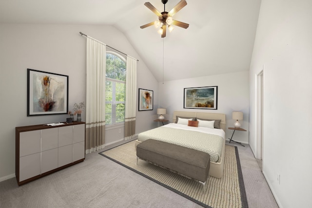878 Fisher St, Houston, TX 77018 - bedroom featuring lofted ceiling, light carpet, and a ceiling fan
