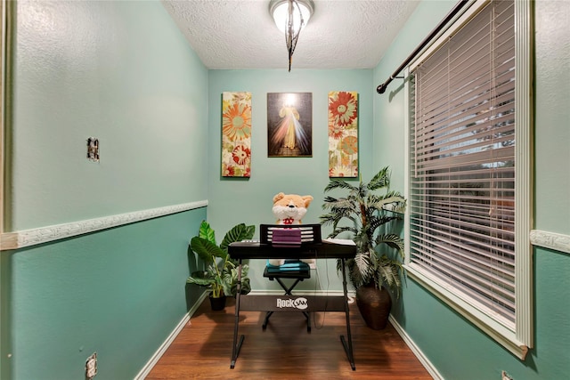 394 Sherandoe Ln, Alvin, TX 77511 - office area featuring wood finished floors and a textured ceiling