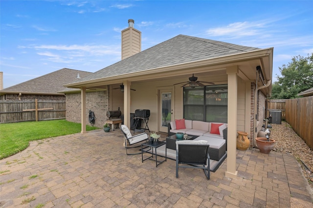 4202 Carnes Ct S, College Station, TX 77845 - fenced backyard with ceiling fan, an outdoor hangout area, and a patio