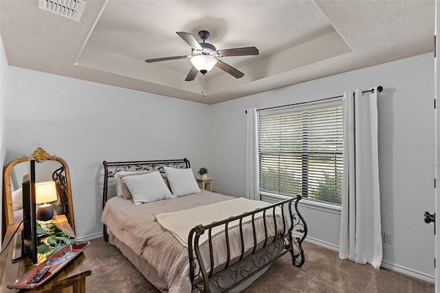 4202 Carnes Ct S, College Station, TX 77845 - bedroom featuring a tray ceiling, carpet, and a ceiling fan