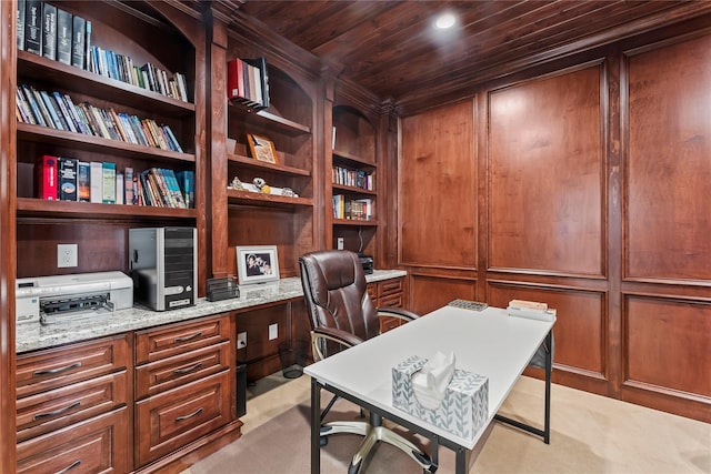 2830 Airport Rd, Brenham, TX 77833 - office space featuring built in study area, wood ceiling, and light colored carpet