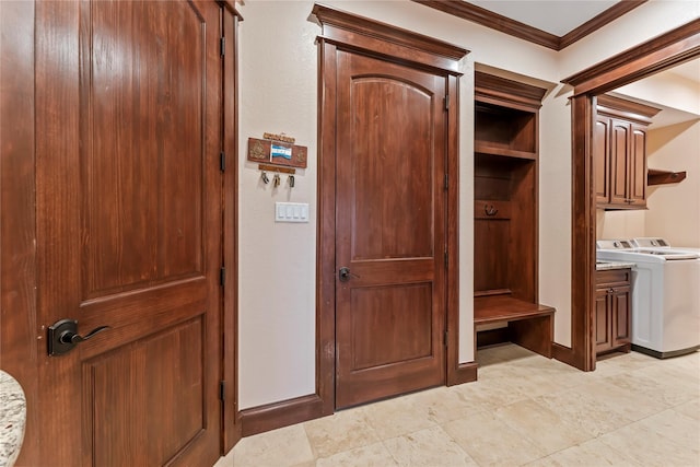 2830 Airport Rd, Brenham, TX 77833 - mudroom with ornamental molding and baseboards