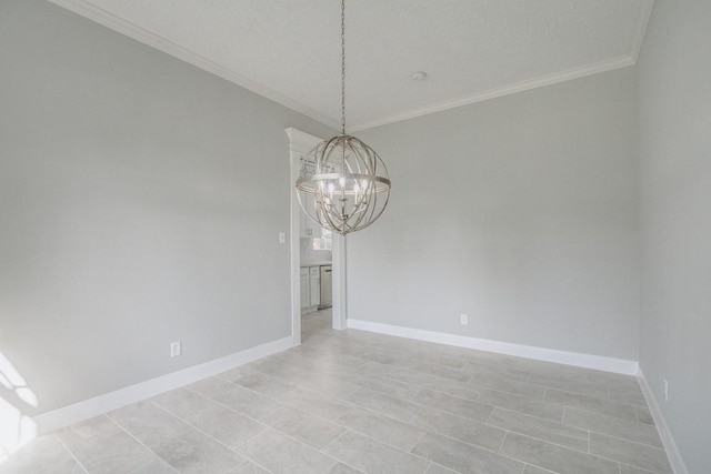 6302 Laver Love Dr, Spring, TX 77379 - spare room featuring a chandelier, crown molding, and light tile patterned flooring